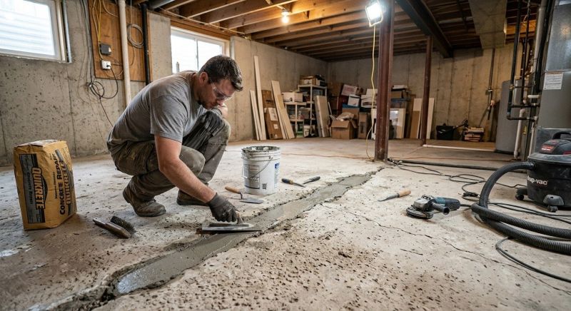 Cracked Basement Floor Repair in New London, NH