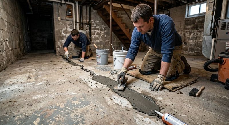 Cracked Basement Floor Repair in New London, NH